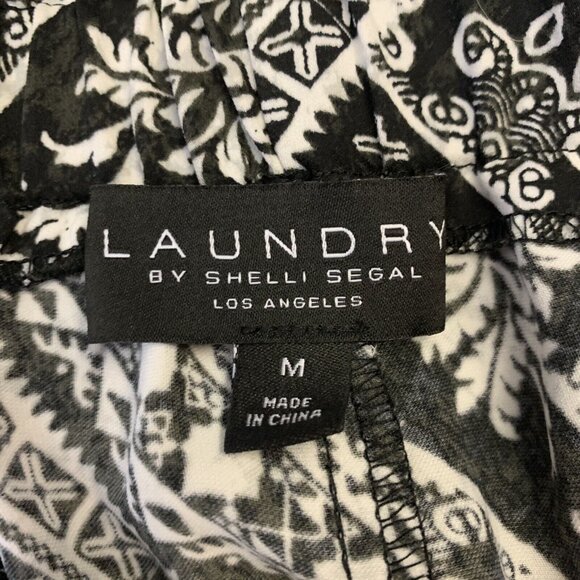 Laundry Shelli Segal Size Medium Pants Black White Floral Pleated Wide Leg Crop - Picture 5 of 7